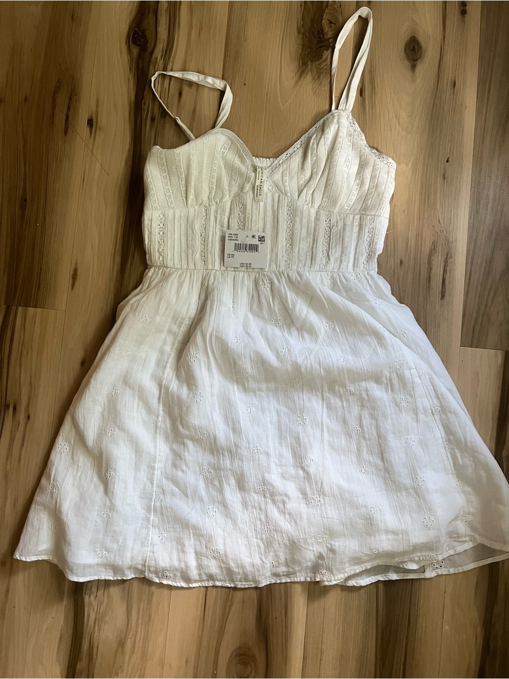 American Eagle Outfitters White Eyelet Spaghetti-Strap Dress